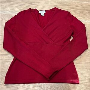 LOFT Deep Red V-Neck Long Sleeve Top